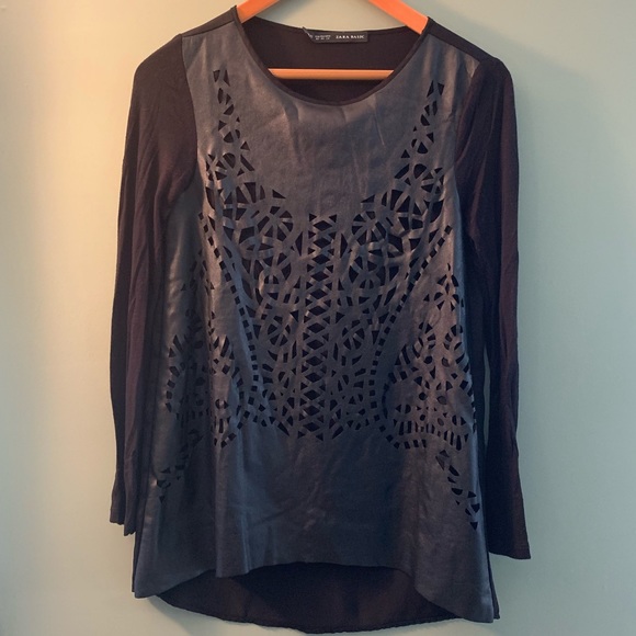 Zara Tops - Zara Basic faux leather cutout high low top